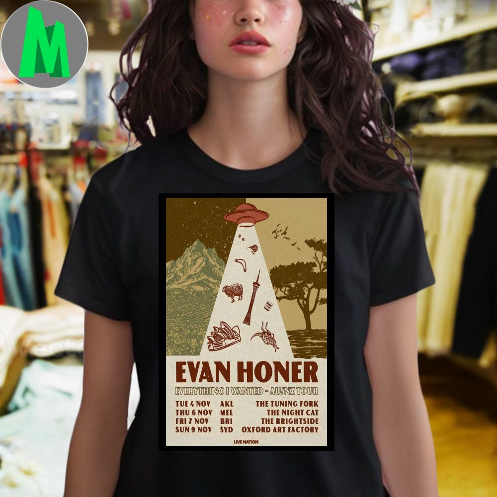 Design Evan Honer Everything I Wanted AU NZ Tour 2025 Concert Poster T-Shirt