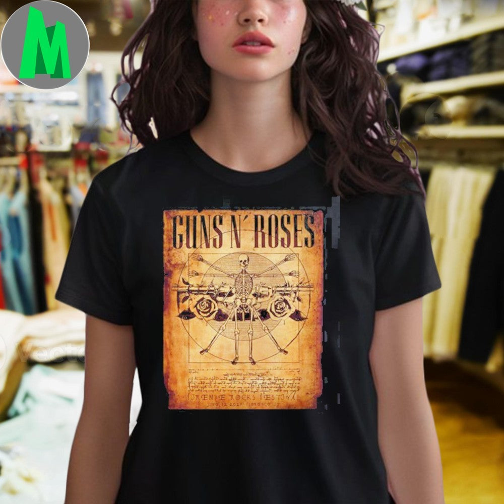 Design Guns N Roses Firenze Rocks Festival 2025 Gig Poster In Florence Italy On June 12 2025 Vitruvian Man Skeleton Art Shirt