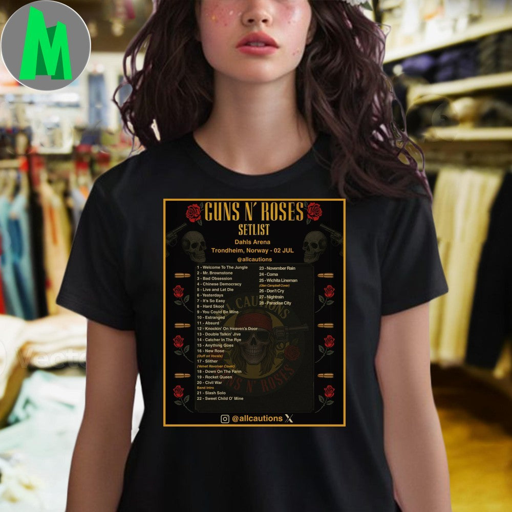 Design Guns N’ Roses Trondheim Norway 2025 Concert Setlist T-Shirt