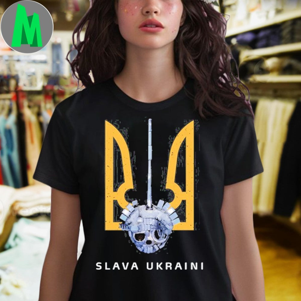 Design Kaouthia Slava Ukraini Turret Skull Military Support Graphic T-Shirt