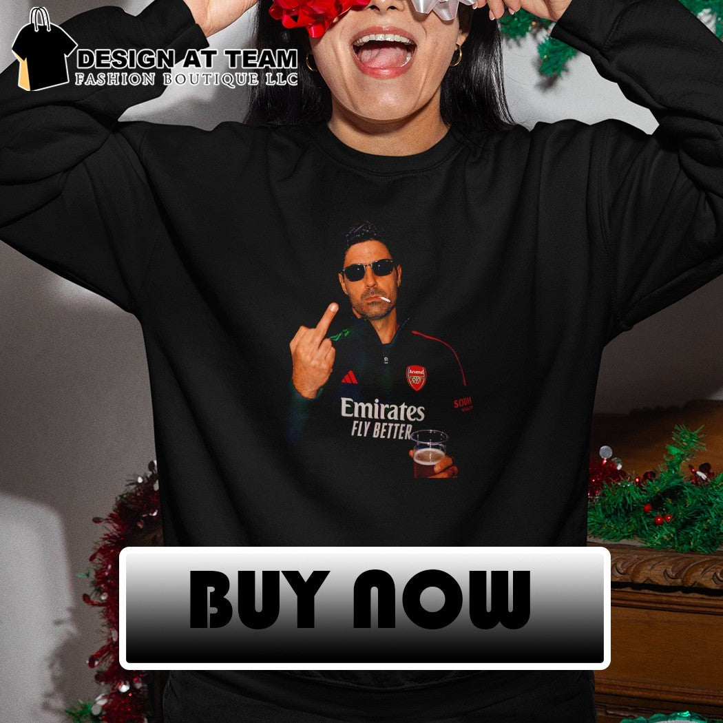 Mikel Arteta Arsenal Coach smooking middle finger Premier League Champions 2025 26 shirt