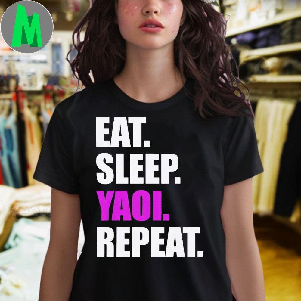 Eat Sleep Yaoi Repeat T-Shirt Anime Manga Fan Apparel Black Graphic Tee