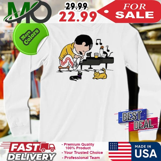 Freddie Mercury In The Form Of Schroeder Peanuts Playing Piano Cartoon Shirt
