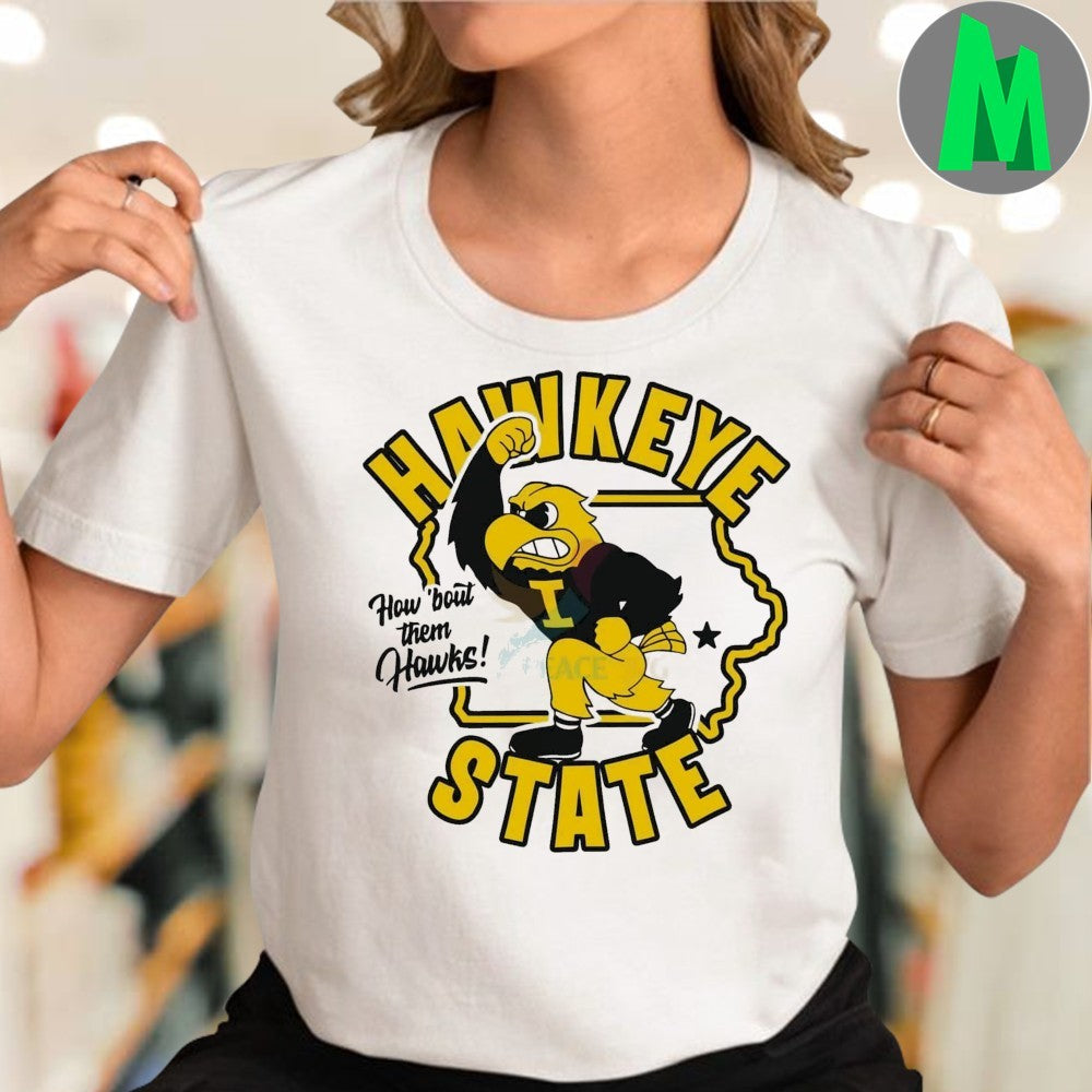 Iowa Hawkeye State How ‘Bout Them Hawks Mascot Logo T-Shirt