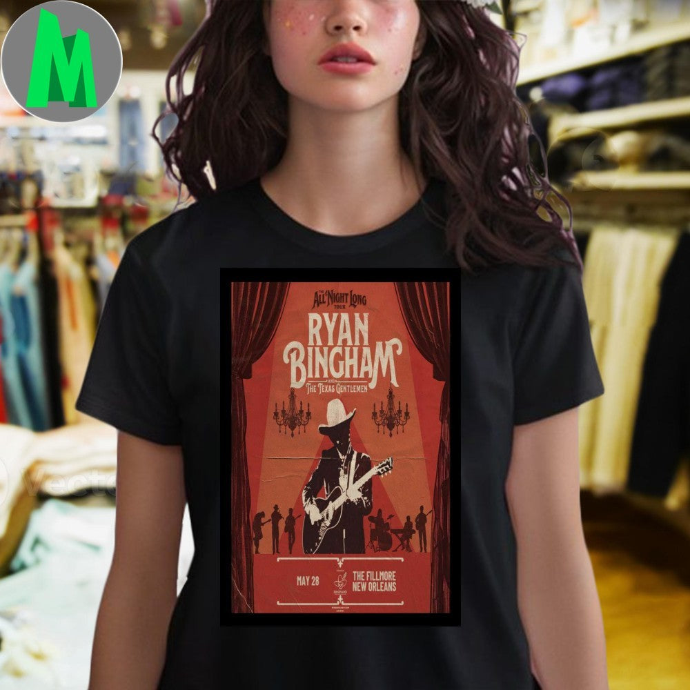 Ryan Bingham & The Texas Gentlemen All Night Long Tour The Fillmore New Orleans 2025 Concert T-Shirt Country Americana Band Tee