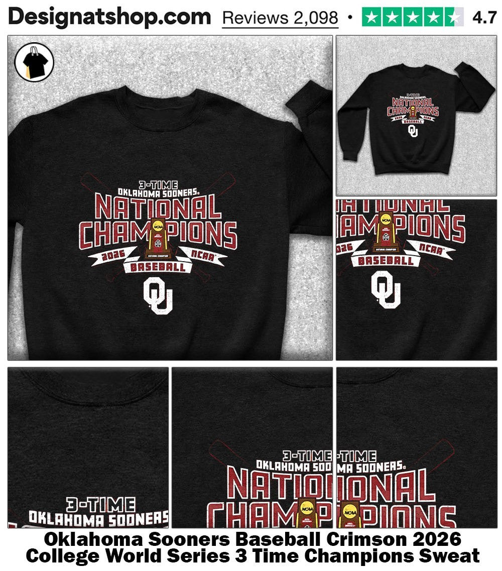 Oklahoma Sooners Baseball Crimson 2026 College World Series 3 Time Champions shirt