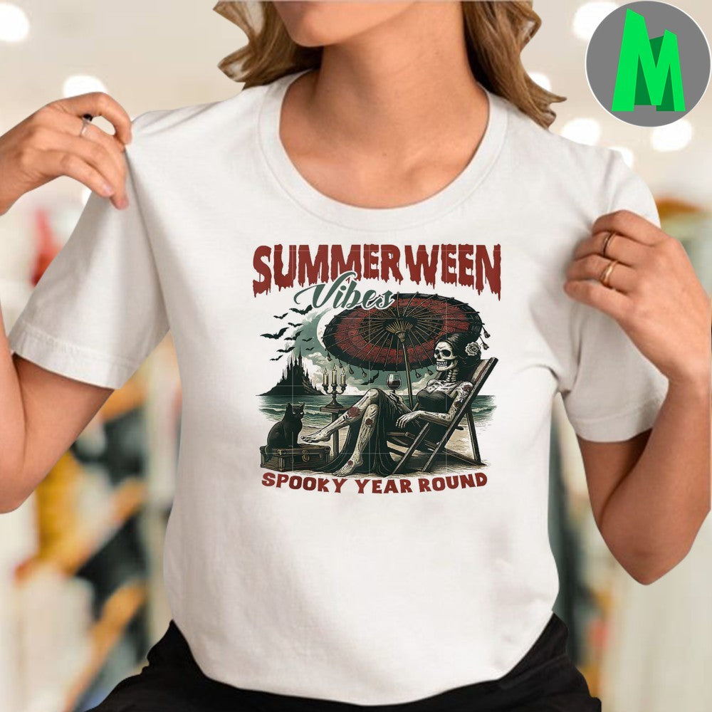 Original Summerween Vibes Summer Halloween Spooky Skeleton Beach Shirt