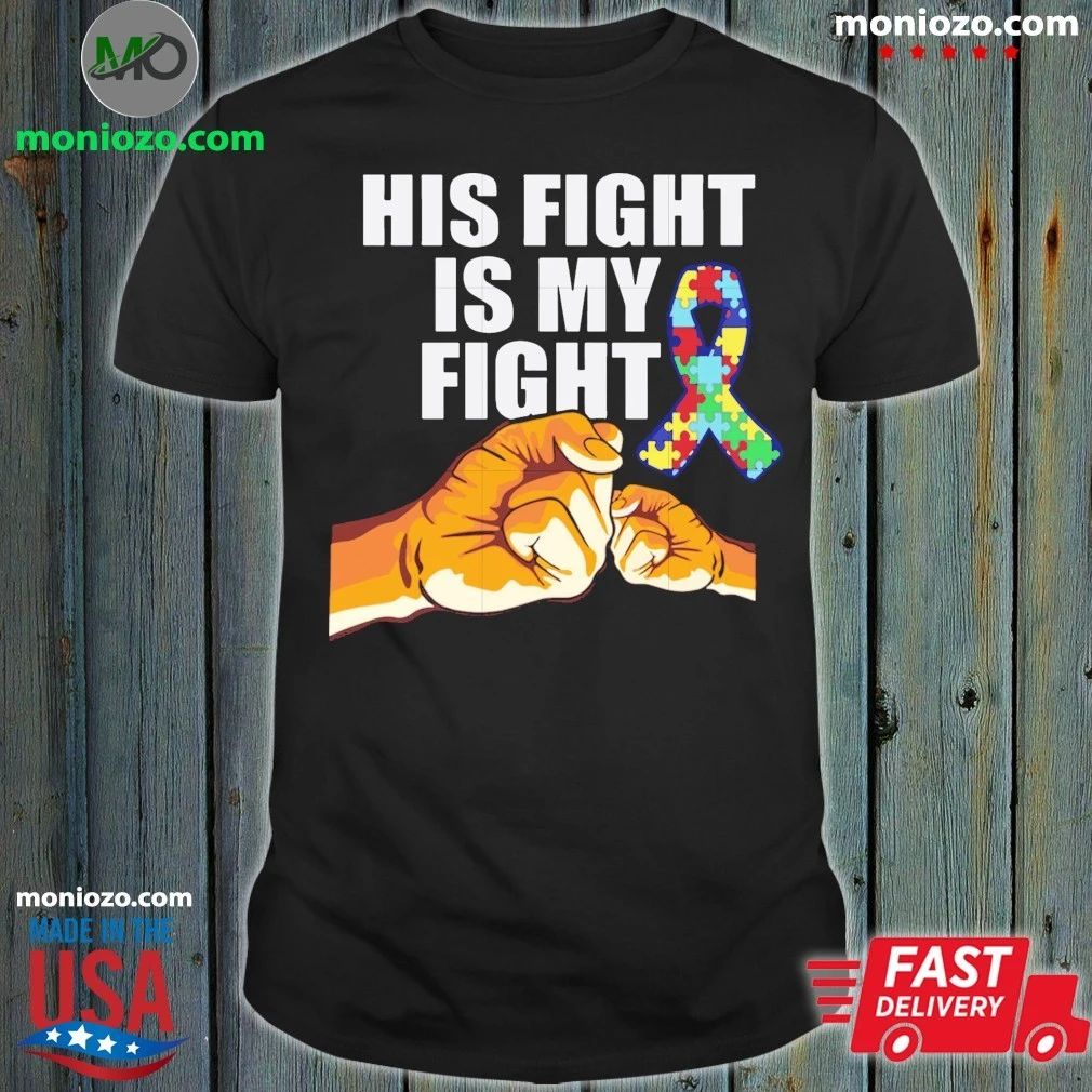His fight is fight autism symbol autism awareness ribbon shirt