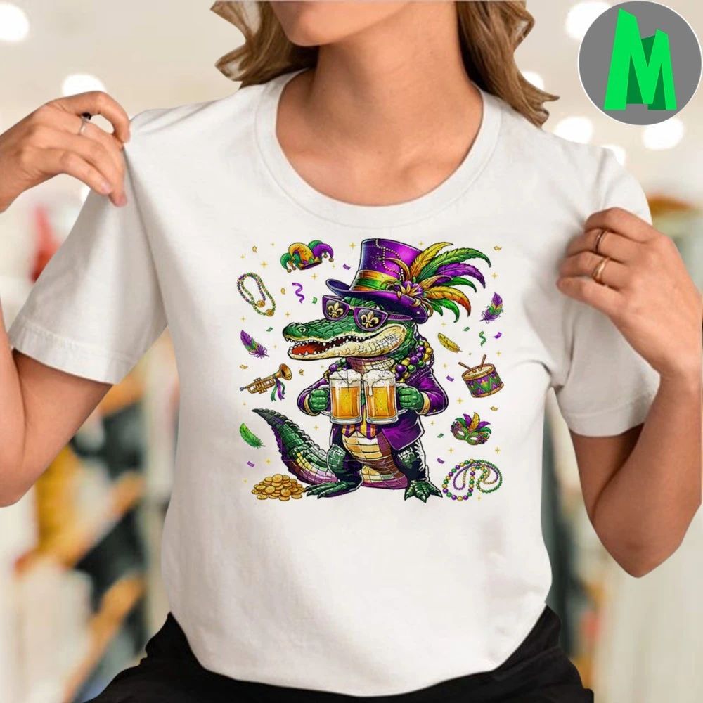 Original Mardi Gras Alligator Drinking Beer Shirts