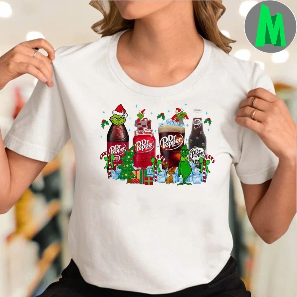 Dr Pepper soda and Christmas decorations and Grinch characters Shirt