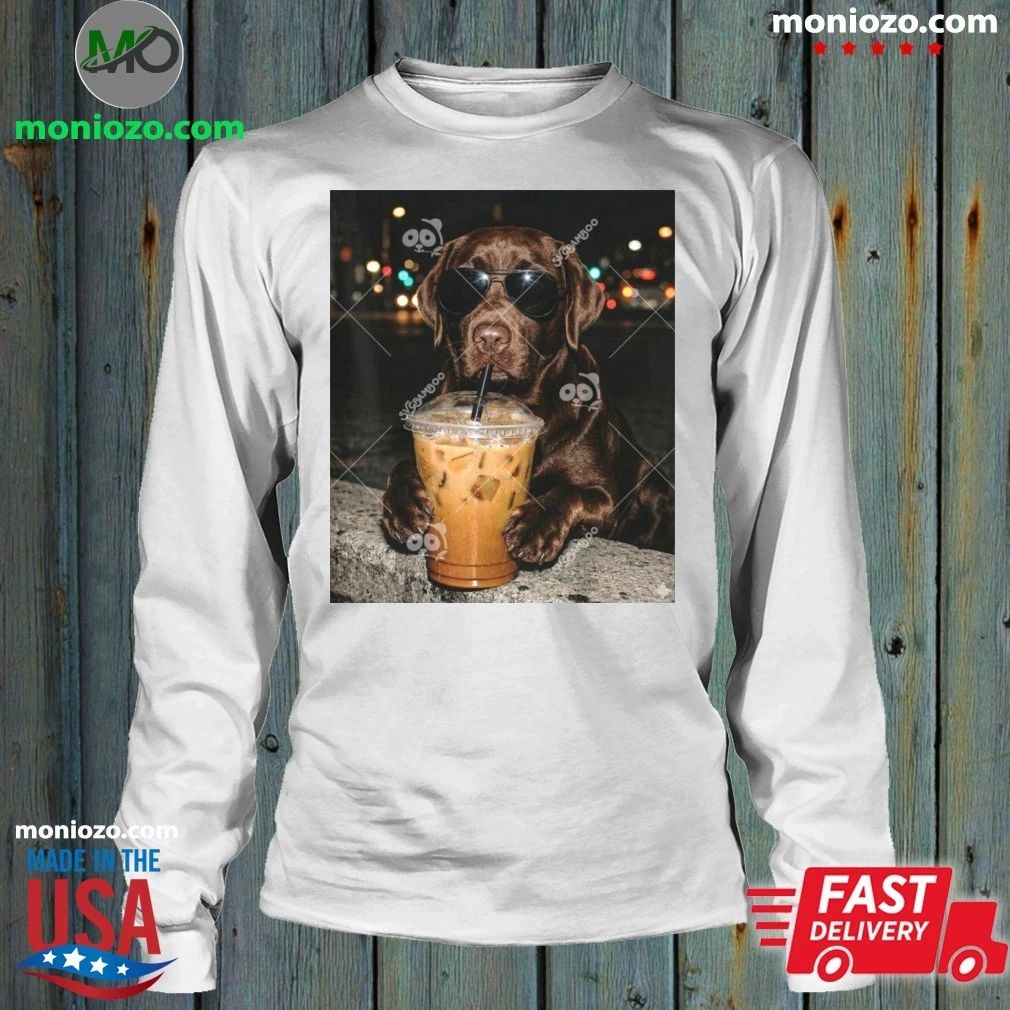 Original Labrador Retriever Drinking iced Coffee Cute Retriever Dog Sunglasses Shirt