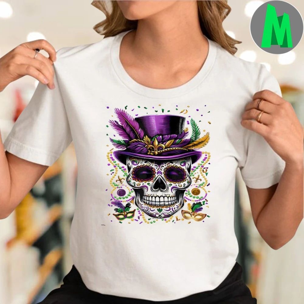 Mardi Gras Skull Top Hat Beads Mask New Orleans Louisiana Shirts