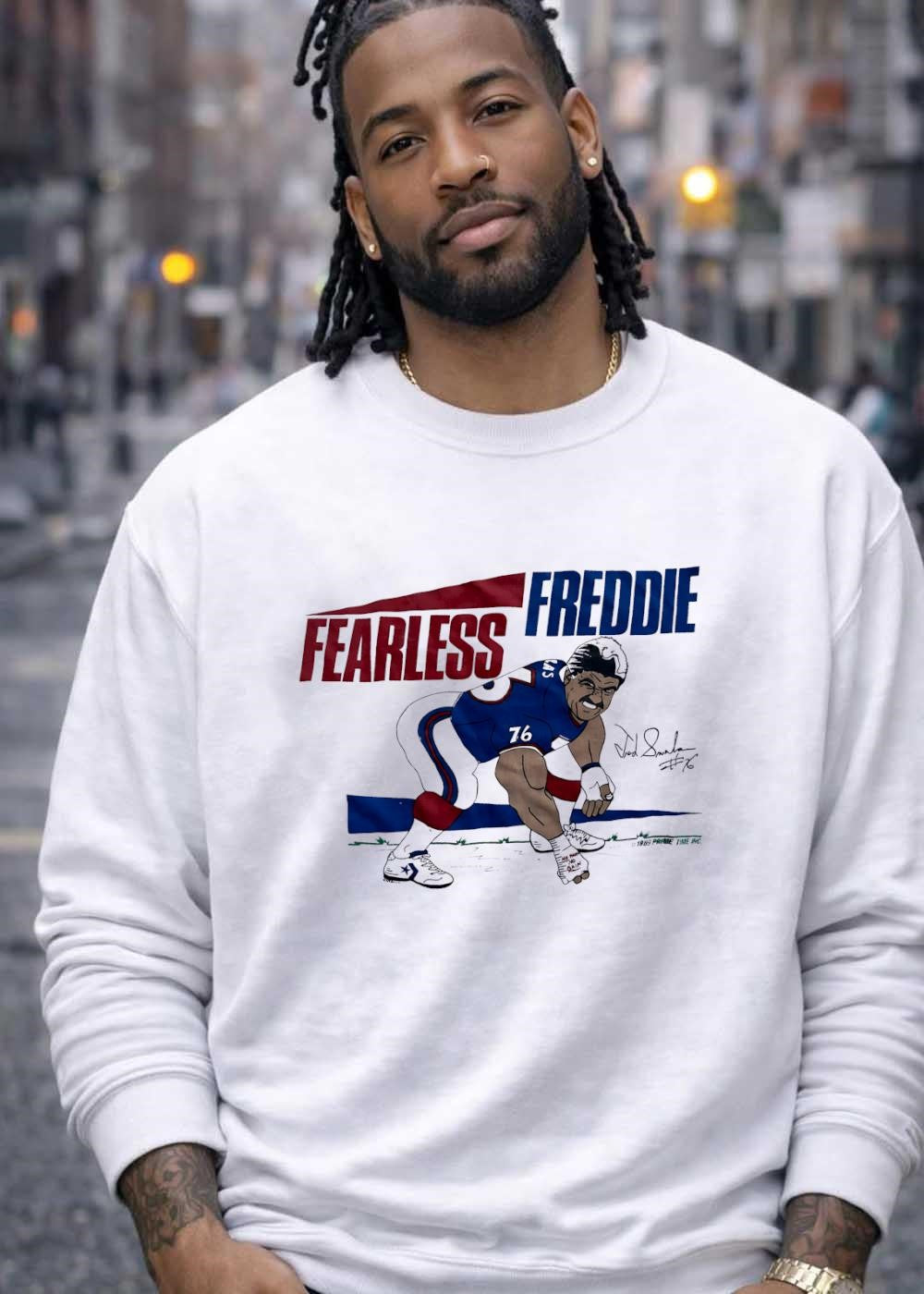 1989 Prime Time Inc Fred Smerlas 76 Fearless Freddie Football Player T-Shirt