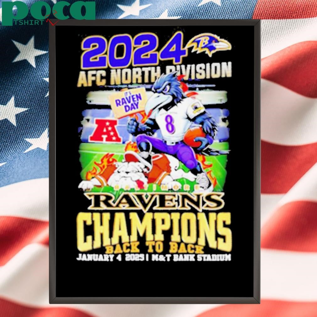 2024 AFC North Division Baltimore Ravens Champions back to back mascot shirt