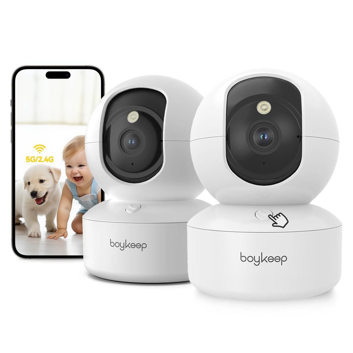 BoyKeep Indoor Camera - 2K Pet Camera, 5G/2.4GHz WiFi Cam for Baby Monitor with Phone App, 360° Pan & Tilt, 2-Way Audio, Color Night Vision, New for 2026 with 12s Free Cloud Storage