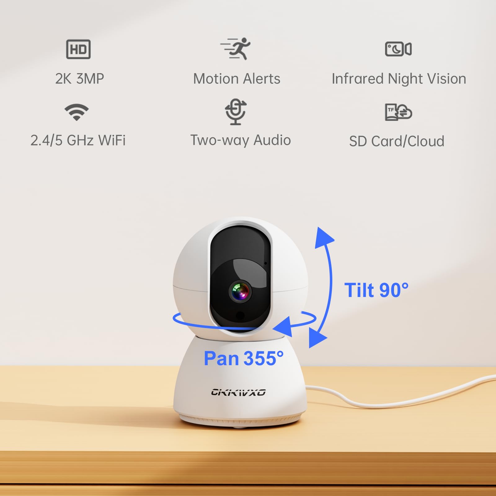 2K Wi-Fi Indoor Security Camera, 2.4/5GHz Wi-Fi Pet Cam, 3MP Camera for Baby & Pet Monitoring, Pet Camera with Phone App for Home Security,IR Night Vision,Two-Way Audio,Motion Tracking