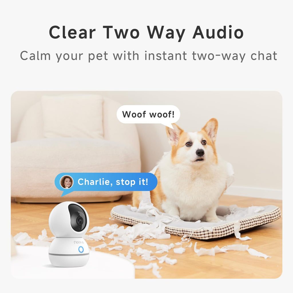 Noorio Security Camera 2K, Baby Monitor Dog Camera 360-degree for Home Security/Smart Motion Tracking, Phone App, IR Night Vision, Siren, Compatible with Alexa, 2-Way Audio, CS201