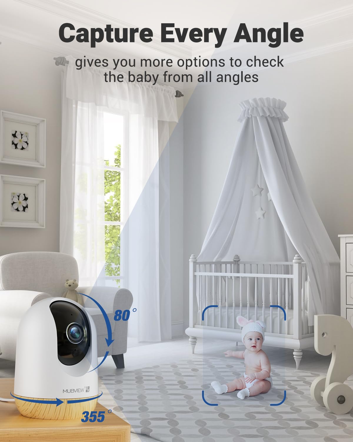 Indoor Security Camera 2K, Pet Camera with Phone App, WiFi Cameras for Home Security Camera for Dog/ Baby Monitor/Elder Pan Tilt, 5/2.4GHz, 24/7, 2-Way Talk, Human Detection, Motion Tracking, Cloud