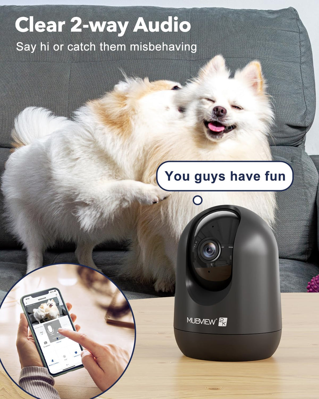 Indoor Security Camera 2K, Pet Camera with Phone App, WiFi Cameras for Home Security Camera for Dog/ Baby Monitor/Elder Pan Tilt, 5/2.4GHz, 24/7, 2-Way Talk, Human Detection, Motion Tracking, Cloud