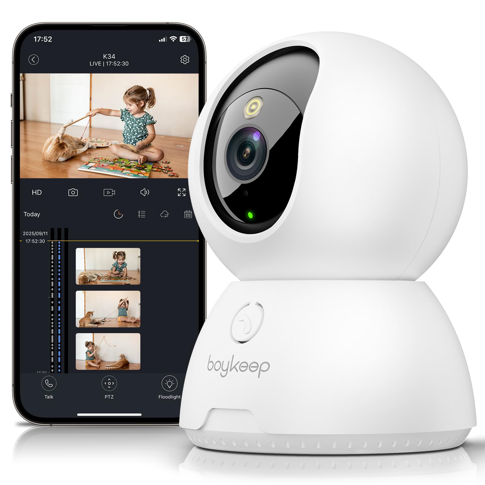 BoyKeep 2K Cameras for Home Security, 2-Pack Indoor Camera with Night Vision, Pet Camera Indoor with Phone App, Motion Detection, 2-Way Audio, Cloud/SD Card Storage, Compatible with Alexa