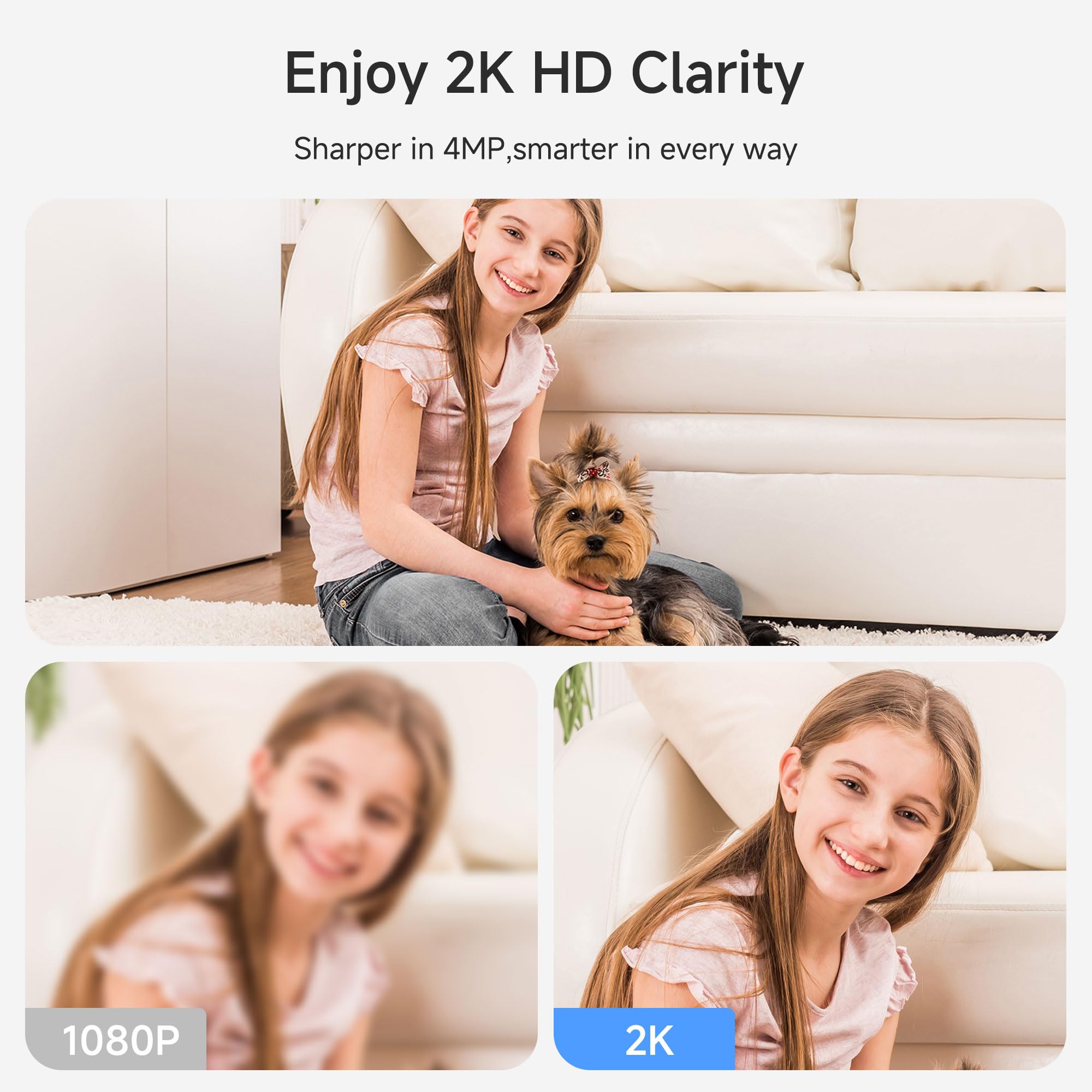 Noorio Security Camera 2K, Baby Monitor Dog Camera 360-degree for Home Security/Smart Motion Tracking, Phone App, IR Night Vision, Siren, Compatible with Alexa, 2-Way Audio, CS201