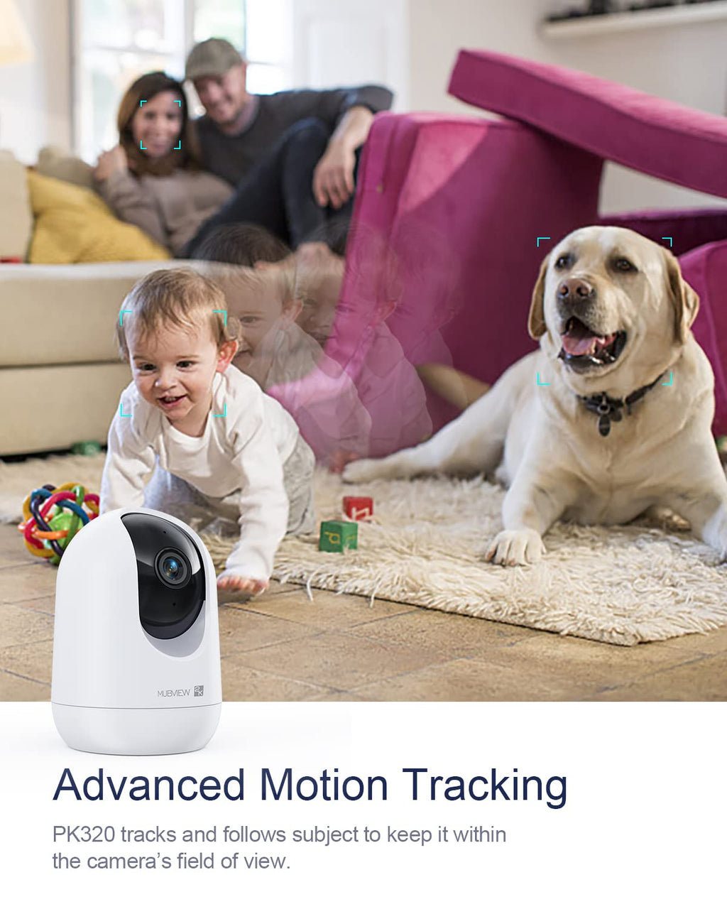 Indoor Security Camera 2K, Pet Camera with Phone App, WiFi Cameras for Home Security Camera for Dog/ Baby Monitor/Elder Pan Tilt, 5/2.4GHz, 24/7, 2-Way Talk, Human Detection, Motion Tracking, Cloud