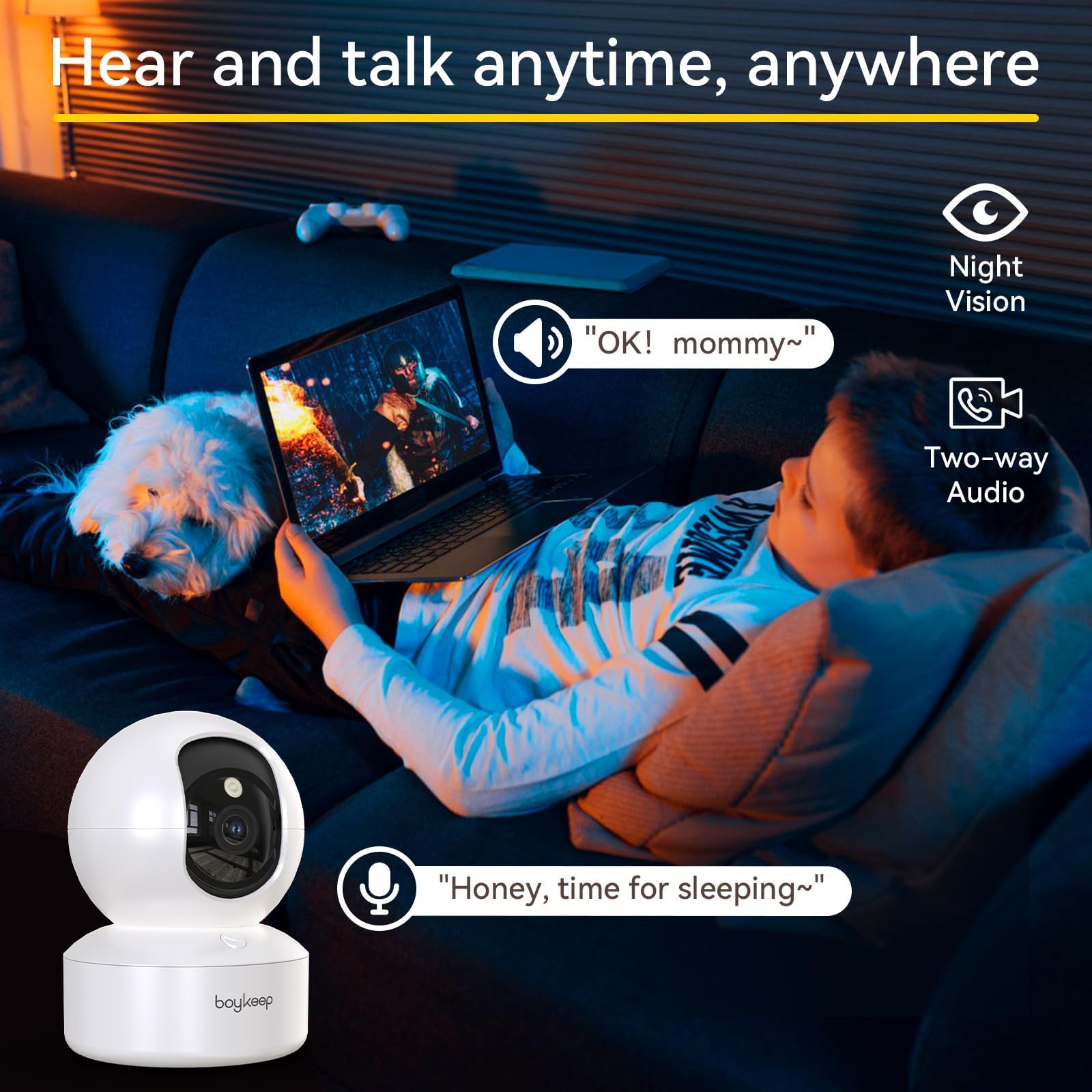 BoyKeep 2K Cameras for Home Security, 2-Pack Indoor Camera with Night Vision, Pet Camera Indoor with Phone App, Motion Detection, 2-Way Audio, Cloud/SD Card Storage, Compatible with Alexa