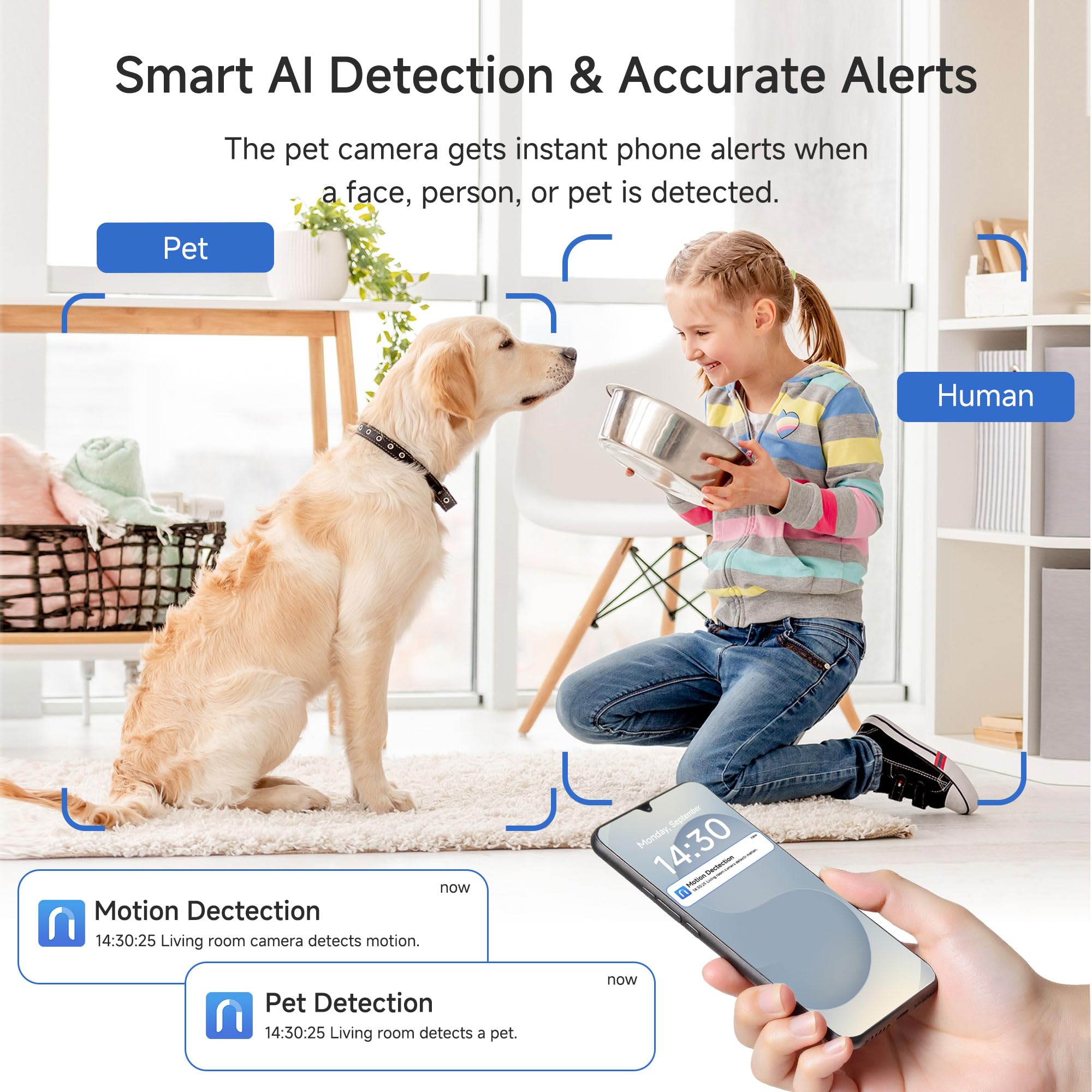 Noorio Security Camera 2K, Baby Monitor Dog Camera 360-degree for Home Security/Smart Motion Tracking, Phone App, IR Night Vision, Siren, Compatible with Alexa, 2-Way Audio, CS201