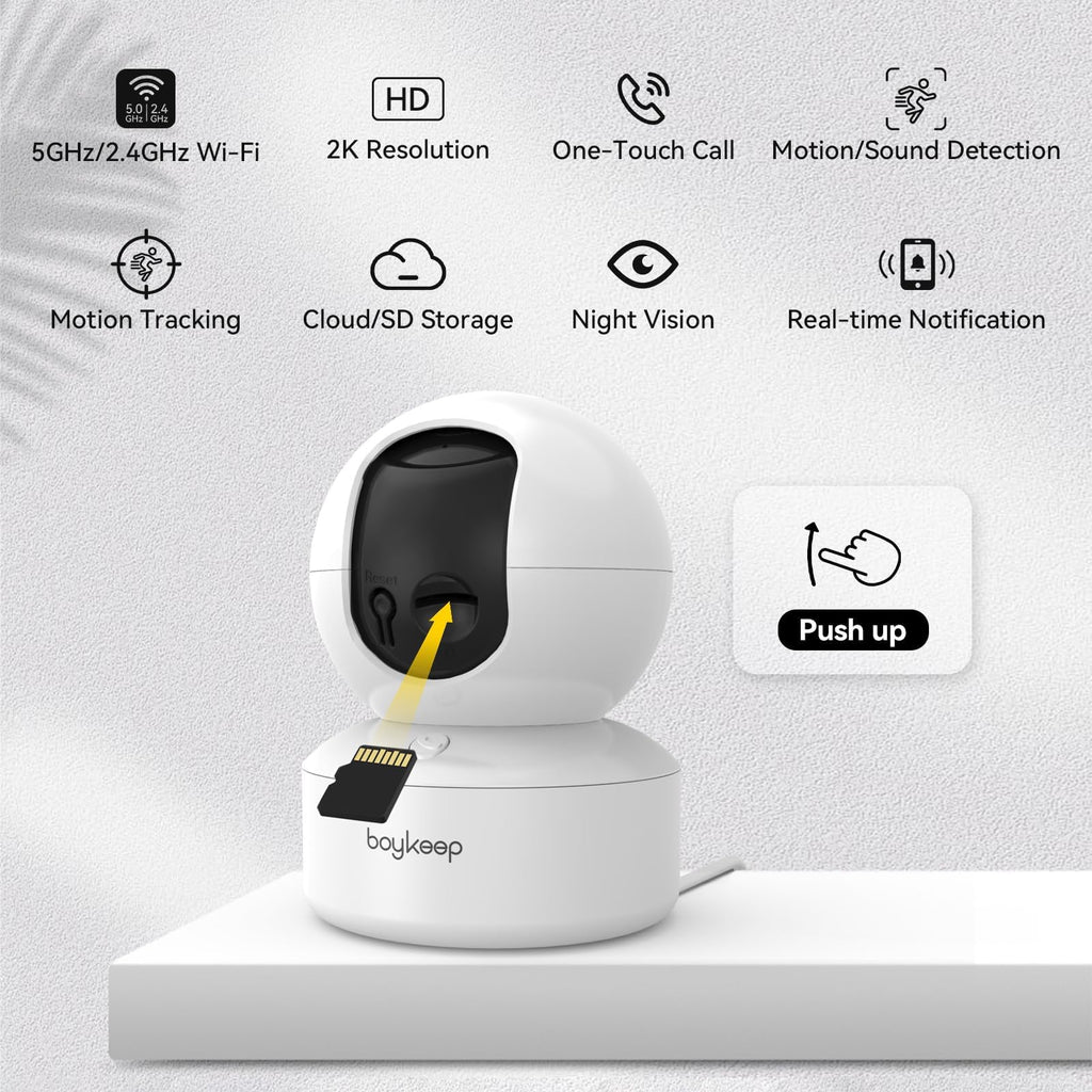BoyKeep 2K Cameras for Home Security, 2-Pack Indoor Camera with Night Vision, Pet Camera Indoor with Phone App, Motion Detection, 2-Way Audio, Cloud/SD Card Storage, Compatible with Alexa
