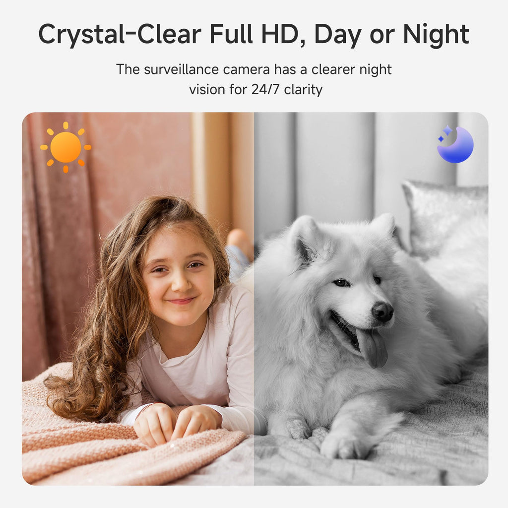 Noorio Security Camera 2K, Baby Monitor Dog Camera 360-degree for Home Security/Smart Motion Tracking, Phone App, IR Night Vision, Siren, Compatible with Alexa, 2-Way Audio, CS201