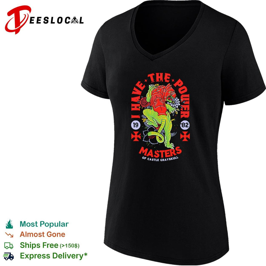 A tattoo style Battle Cat Masters of Castle Grayskull 1982 shirt