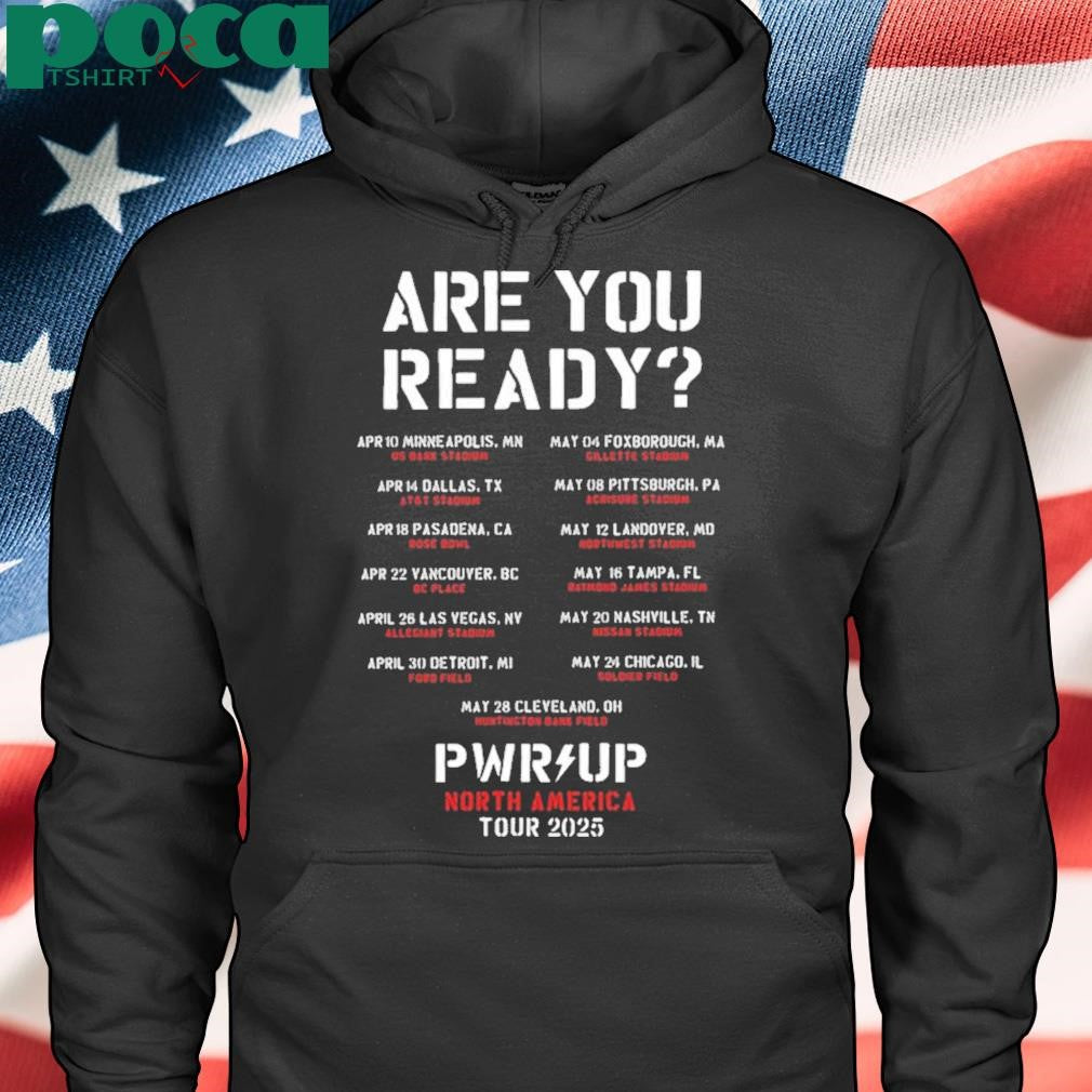 ACDC Are You Ready PWR UP North America 2025 Tour Dates Black And White shirt
