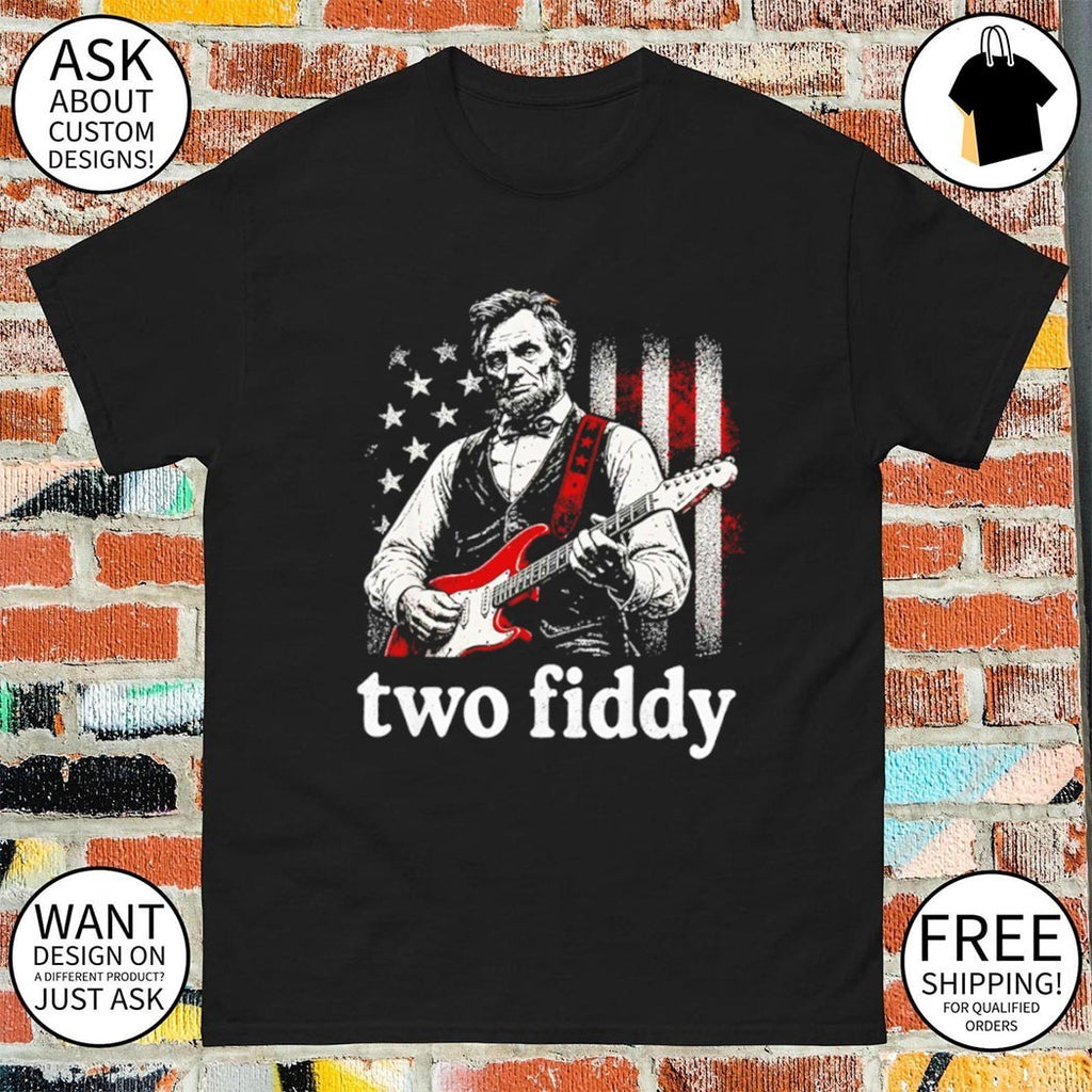 Abraham Lincoln playing electric guitar American flag two fiddy shirt