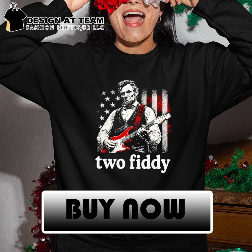 Abraham Lincoln playing electric guitar American flag two fiddy shirt