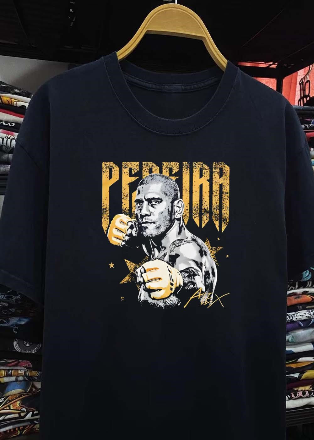 Alex Pereira Fighting Pose Gold Text UFC shirt