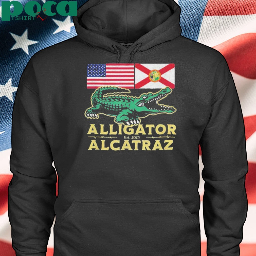 Alligator Alcatraz with US flag and Florida state flag shirt