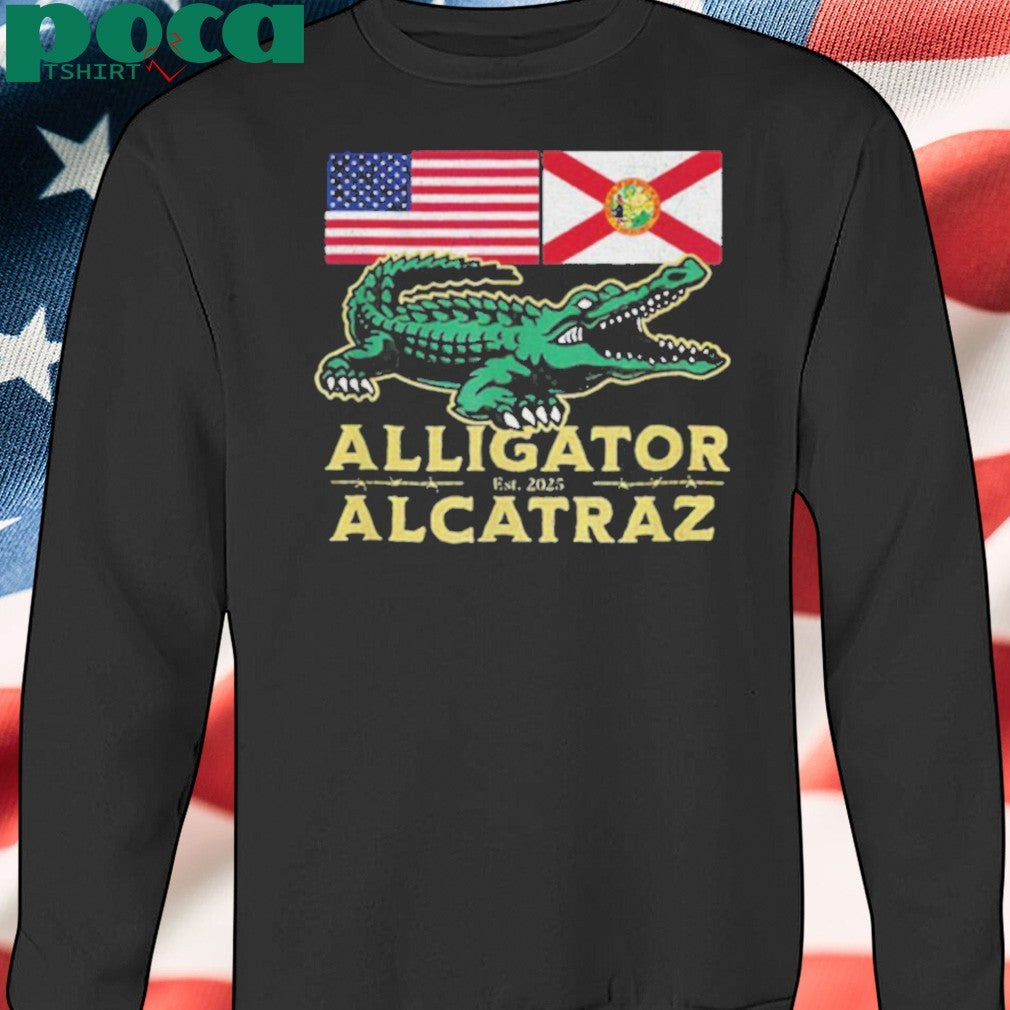 Alligator Alcatraz with US flag and Florida state flag shirt