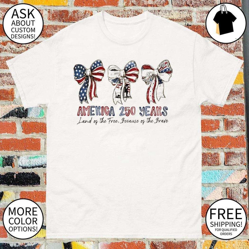 America 250 Years Patriotic Bow USA Memorial Coquette Bow Independence Day 1776 shirt