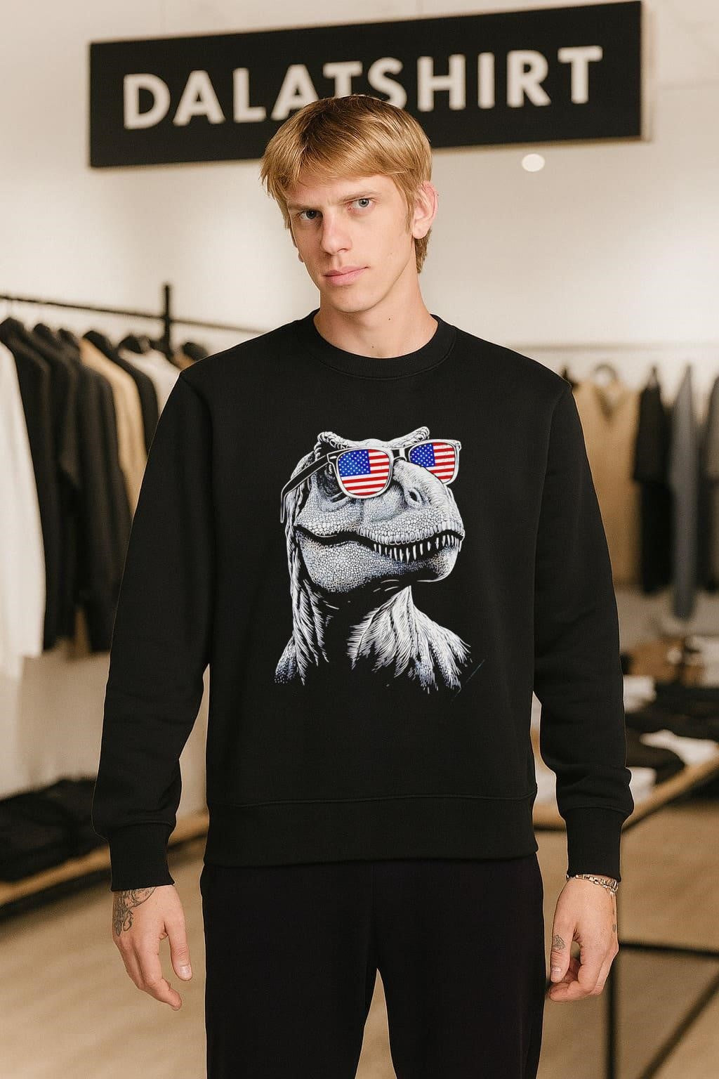 American Flag Sunglasses T-Rex Dinosaur Patriotic Head shirt