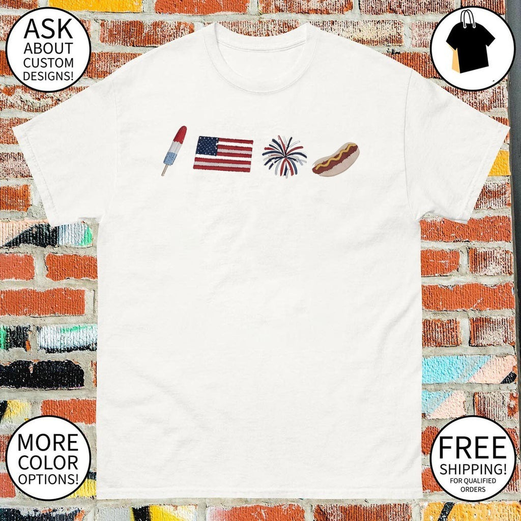 American flag Fireworks Hot Dog USA Independence Day 4th of July shirt