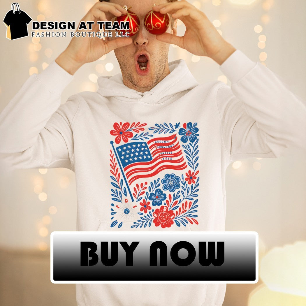 American flag Flowers Freedom Democracy Justice Truth Fdt Fot Botanical 4th of July shirt