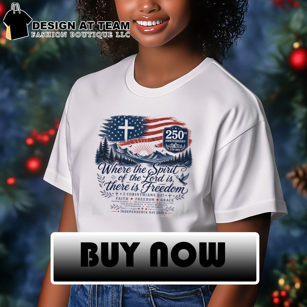 American flag cross mountain landscape where the spirit of the lord is 4th of July shirt
