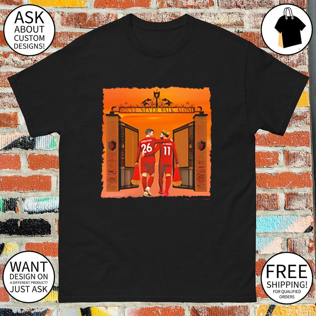 Andrew Robertson and Mohamed Salah Liverpool FC Anfield stadium shirt