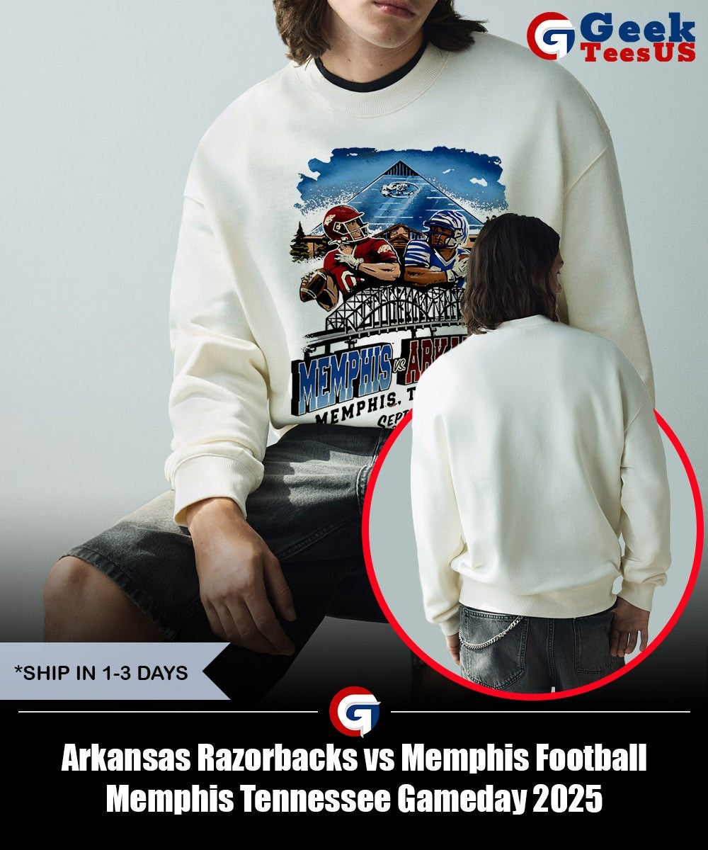 Arkansas Razorbacks vs Memphis Football Memphis Tennessee Gameday 2025 shirt