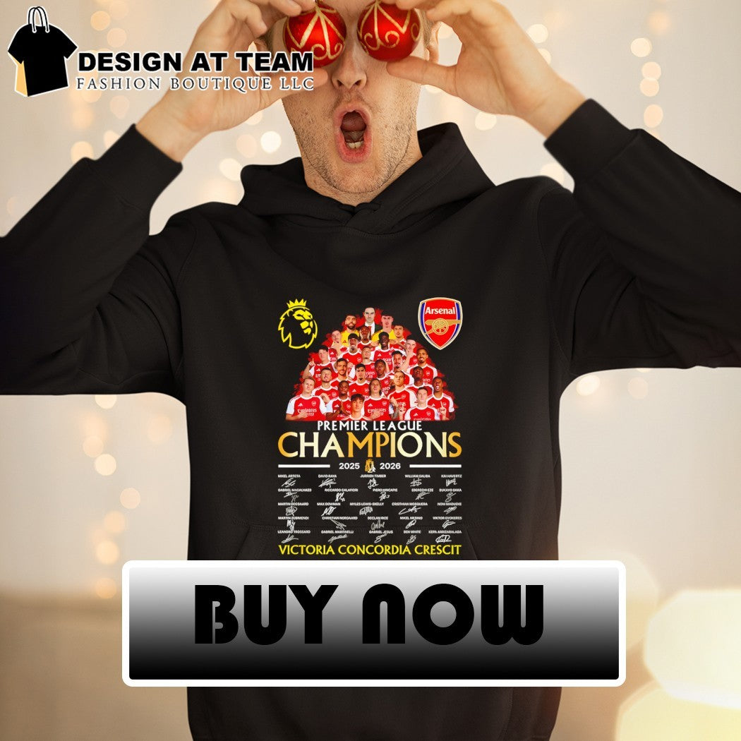 Arsenal FC 2025-2026 Premier League Champions Victoria Concordia Crescit signatures shirt