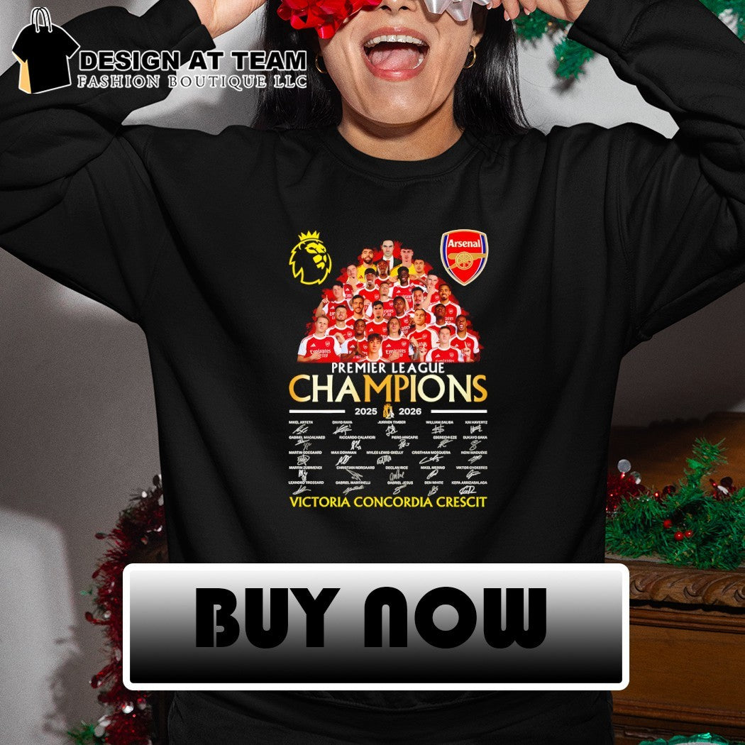 Arsenal FC 2025-2026 Premier League Champions Victoria Concordia Crescit signatures shirt