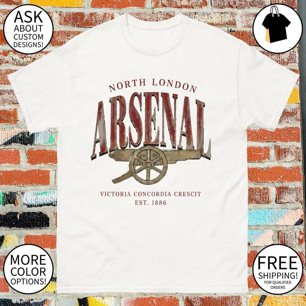 Arsenal FC North London Victoria Concordia Crescit est 1886 shirt