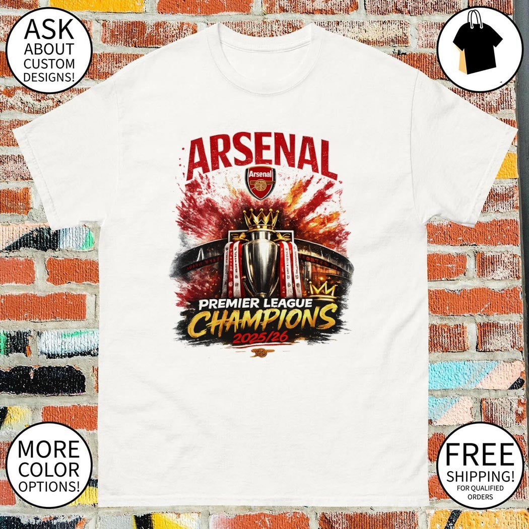 Arsenal Premier League Champions 2025 26 Retro Football graphic shirt