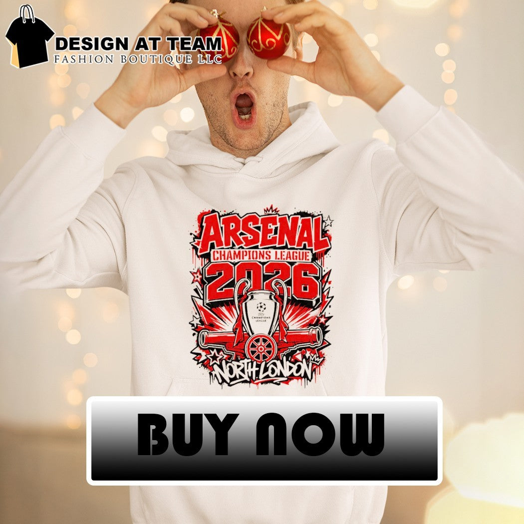 Arsenal UEFA Champions League Winners 2026 Bold Grunge Gunners Trophy Celebration shirt