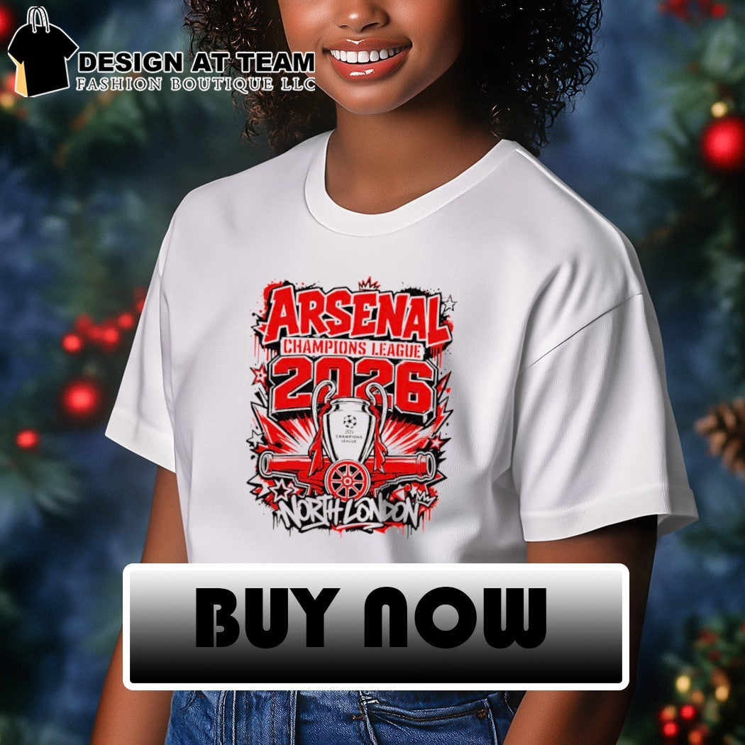 Arsenal UEFA Champions League Winners 2026 Bold Grunge Gunners Trophy Celebration shirt